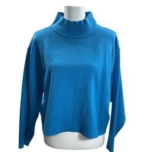 Anthropologie Maeve Blue Mock Neck Sweater Carys Boxy Cropped Mockneck XS‎